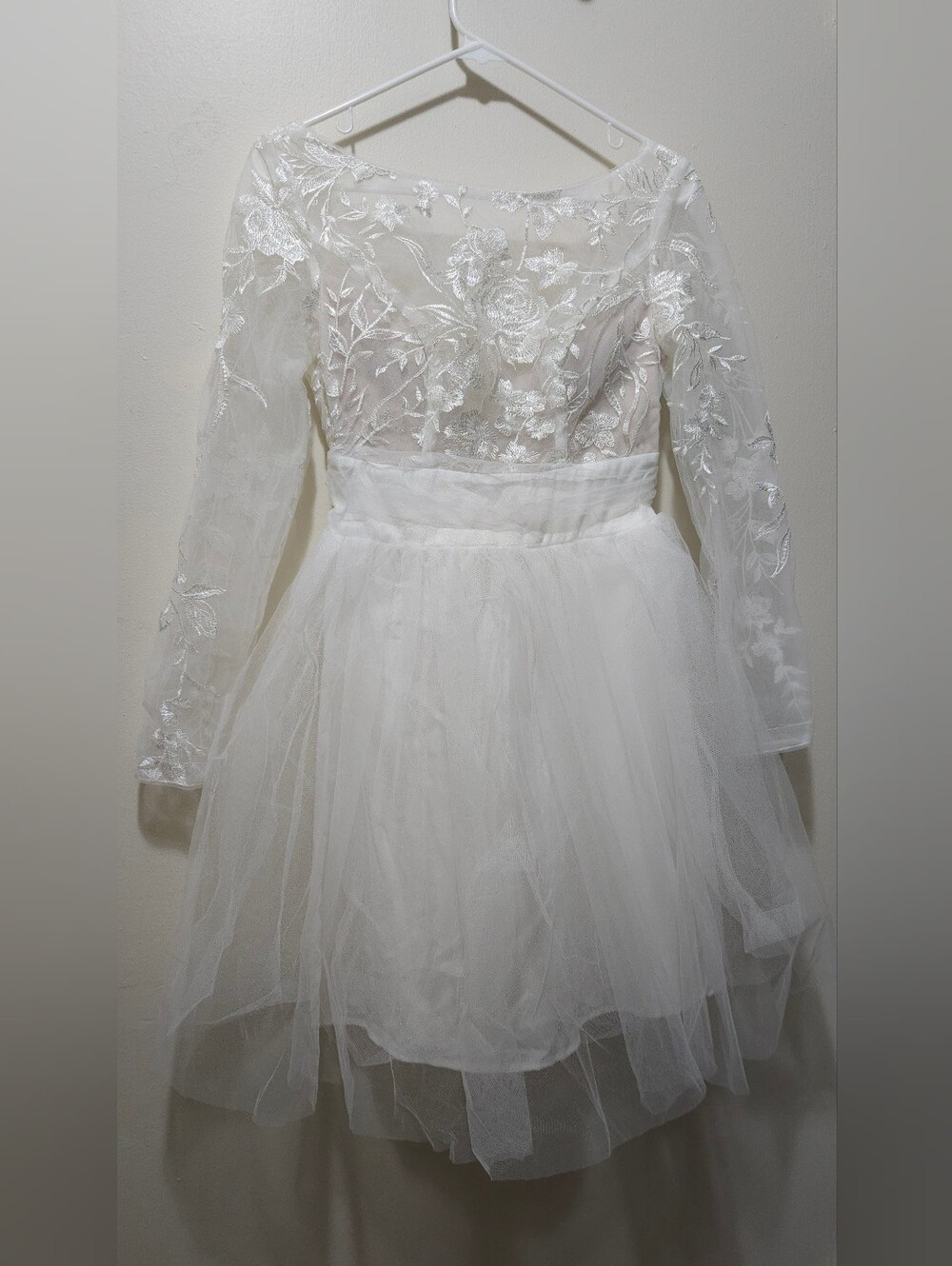 SHEIN White Floral Embroidered Tulle Mini Dress